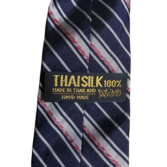 Vtg Mens Necktie 100% Thai Silk Blue Striped Business Work Professional Handmade - Picture 3 of 3